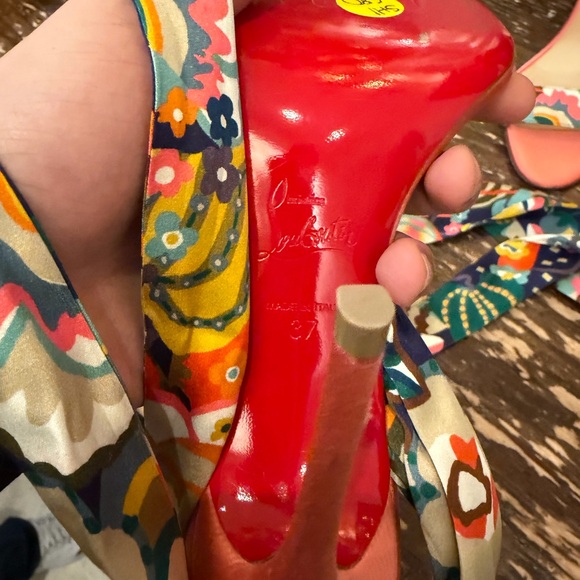 Christian Louboutin Douce Du Desert Silk Tie Pumps | Size 37 | Multicolor - Picture 4 of 5